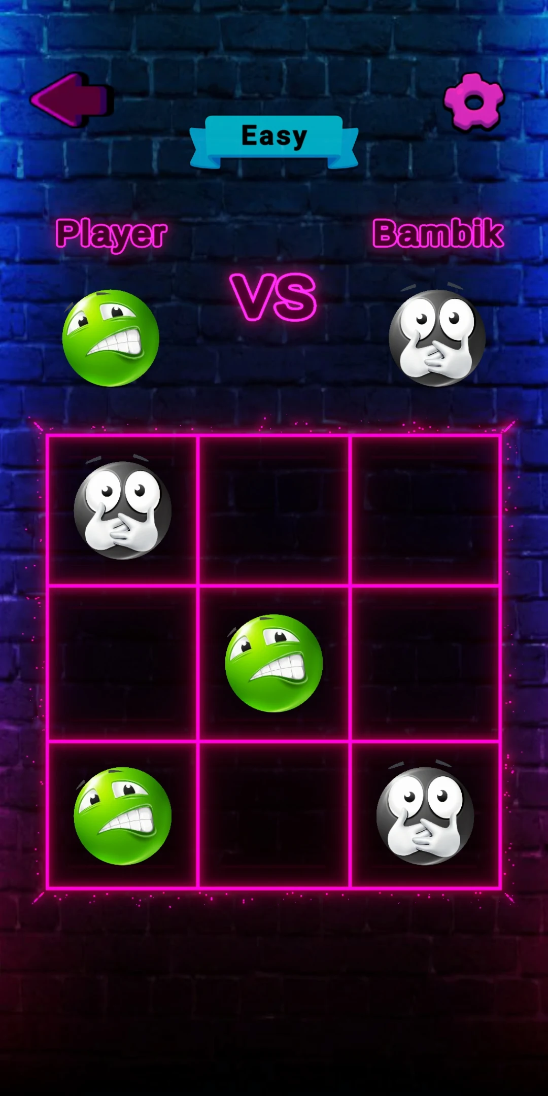 Emoji Battle match board with player versus AI and neon grid