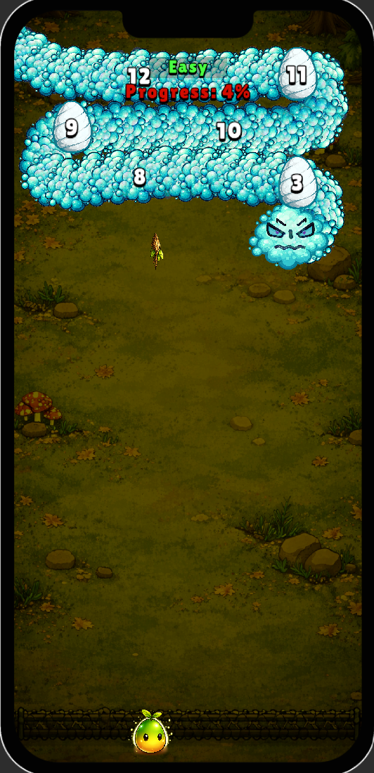 Last Seed Survivor gameplay screen with segmented worm enemy and early progress